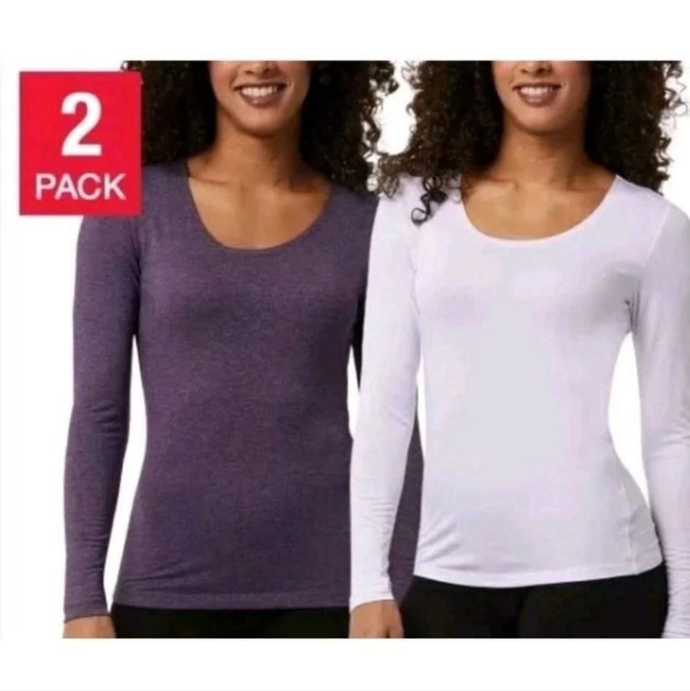 32 Degrees Heat Ladies Long Sleeve Scoop Neck 2 Pack Size L - White/Purple under